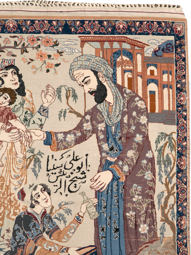 Vintage Persian Isfahan Pictorial Rug, No.25216 - Staging