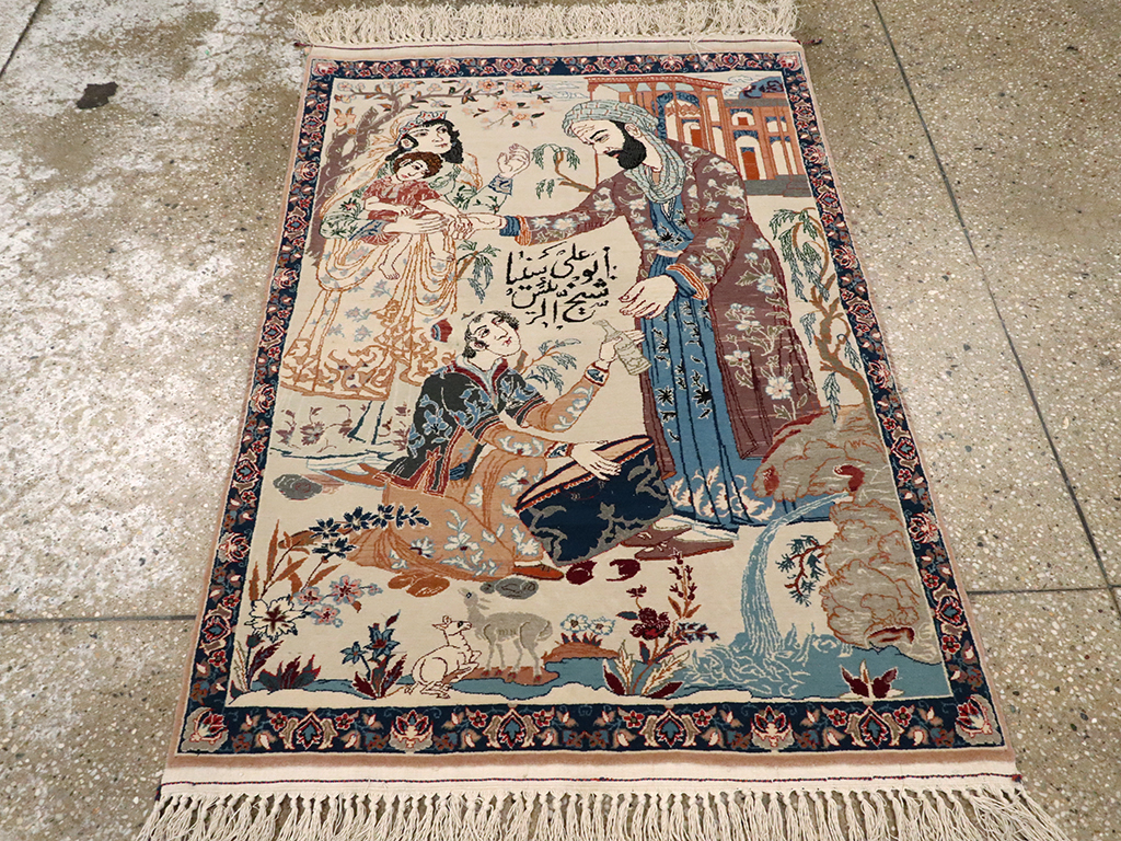 Vintage Persian Isfahan Pictorial Rug, No.25216 - Staging