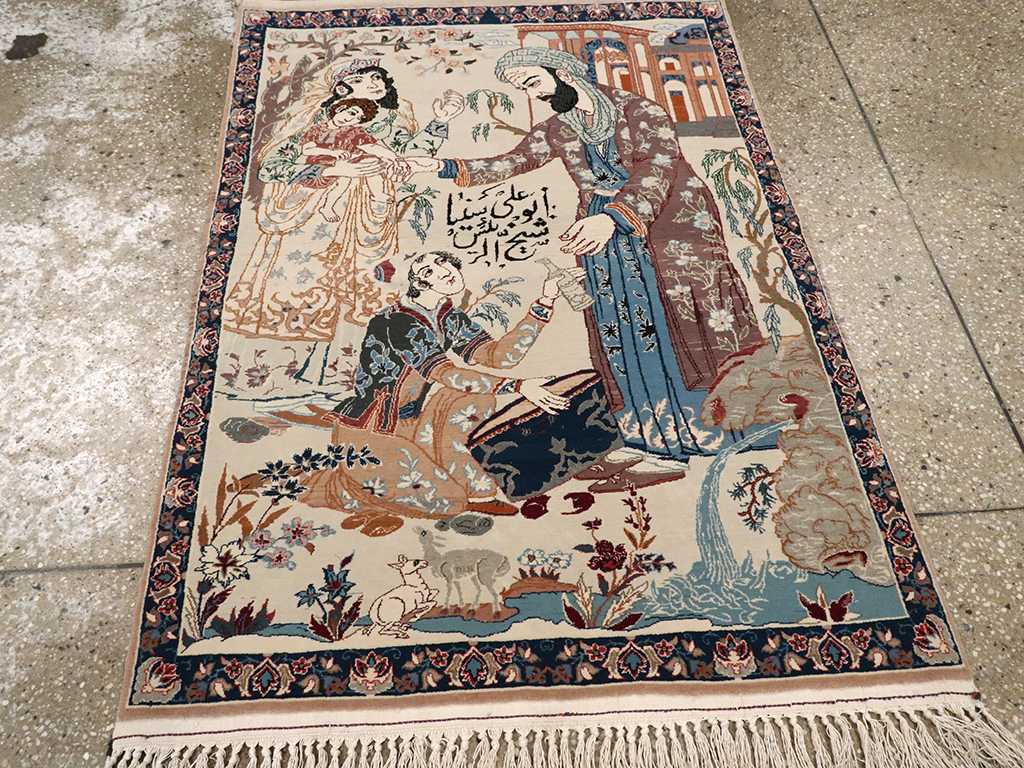 Vintage Persian Isfahan Pictorial Rug, No.25216 - Staging