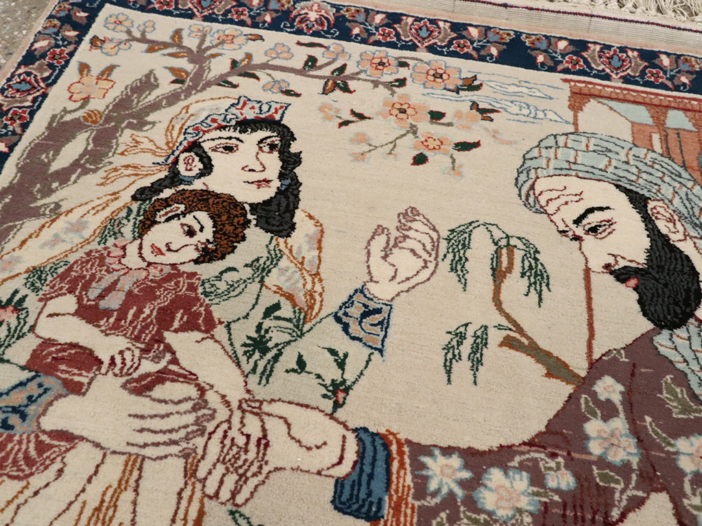 Vintage Persian Isfahan Pictorial Rug, No.25216 - Staging