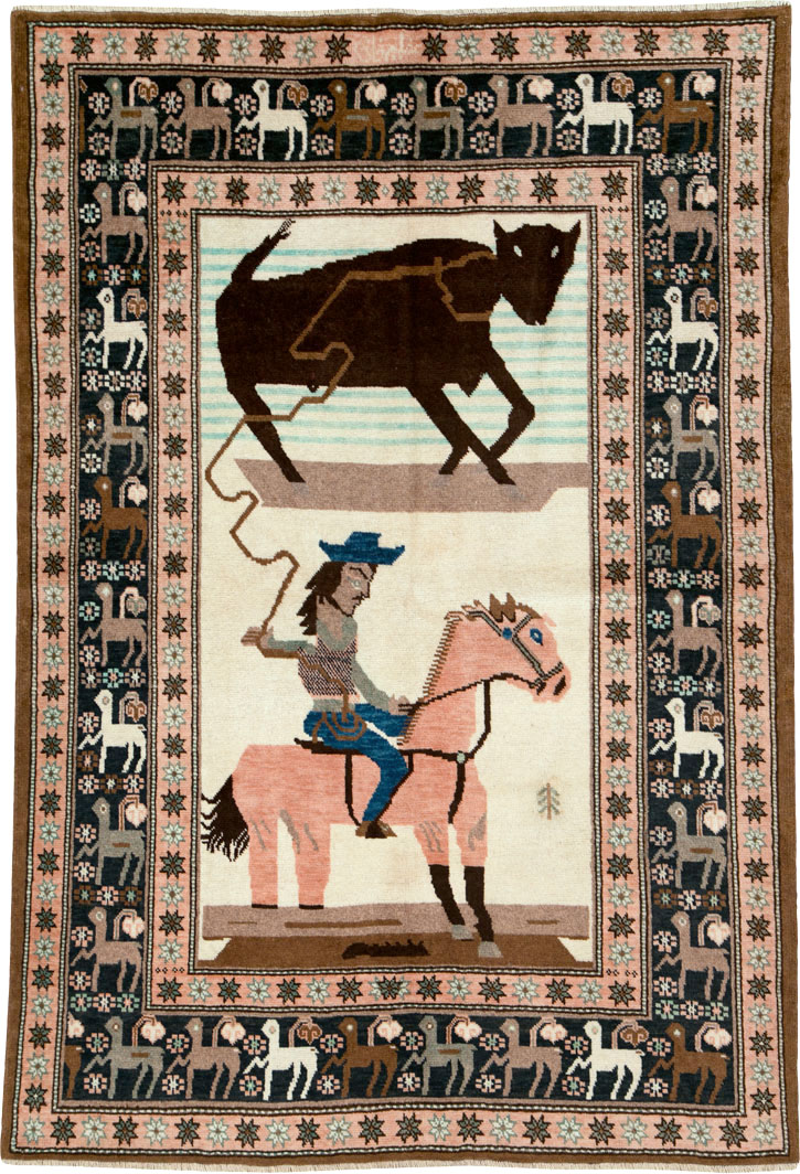 Vintage Persian Kurdish Pictorial Rug, No.25219 - Staging