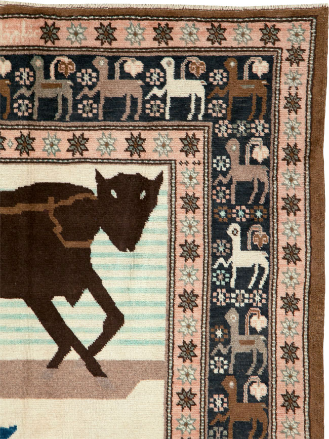 Vintage Persian Kurdish Pictorial Rug, No.25219 - Staging