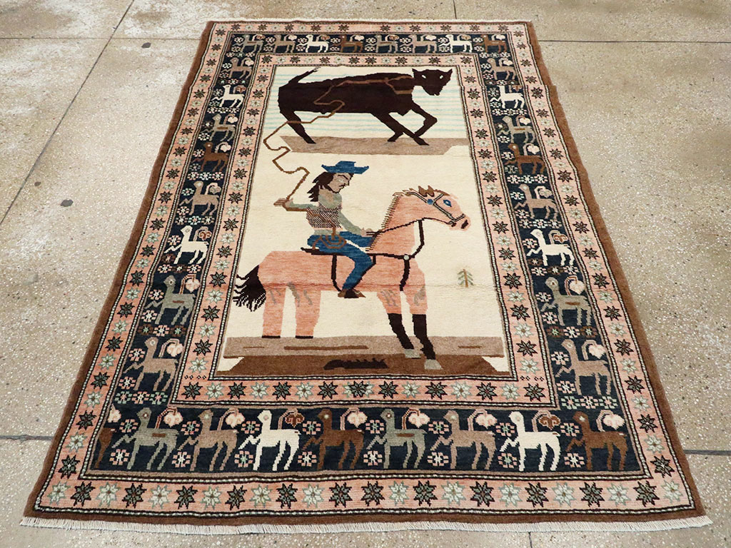 Vintage Persian Kurdish Pictorial Rug, No.25219 - Staging