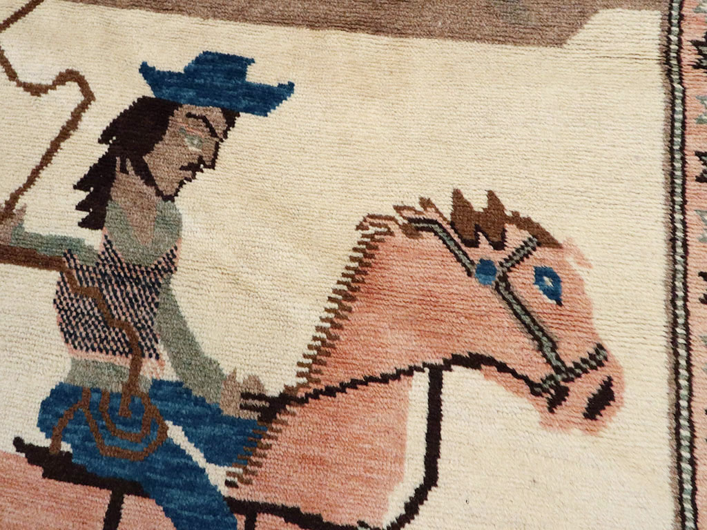 Vintage Persian Kurdish Pictorial Rug, No.25219 - Staging