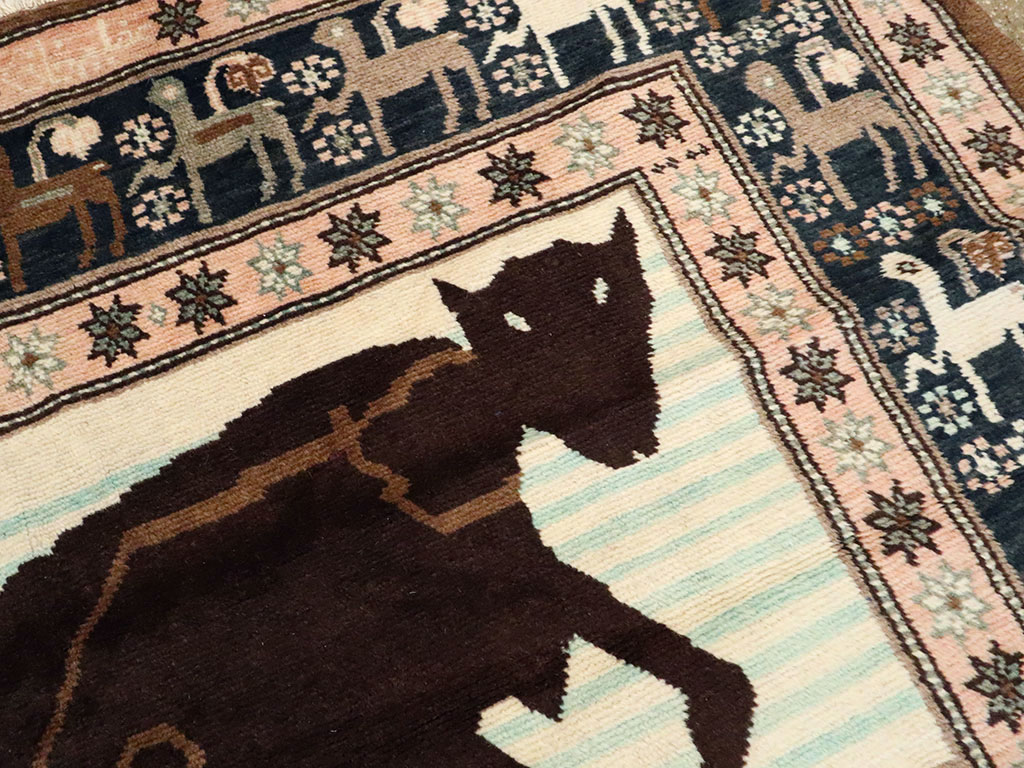 Vintage Persian Kurdish Pictorial Rug, No.25219 - Staging