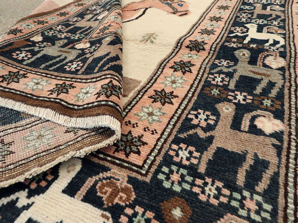 Vintage Persian Kurdish Pictorial Rug, No.25219 - Staging