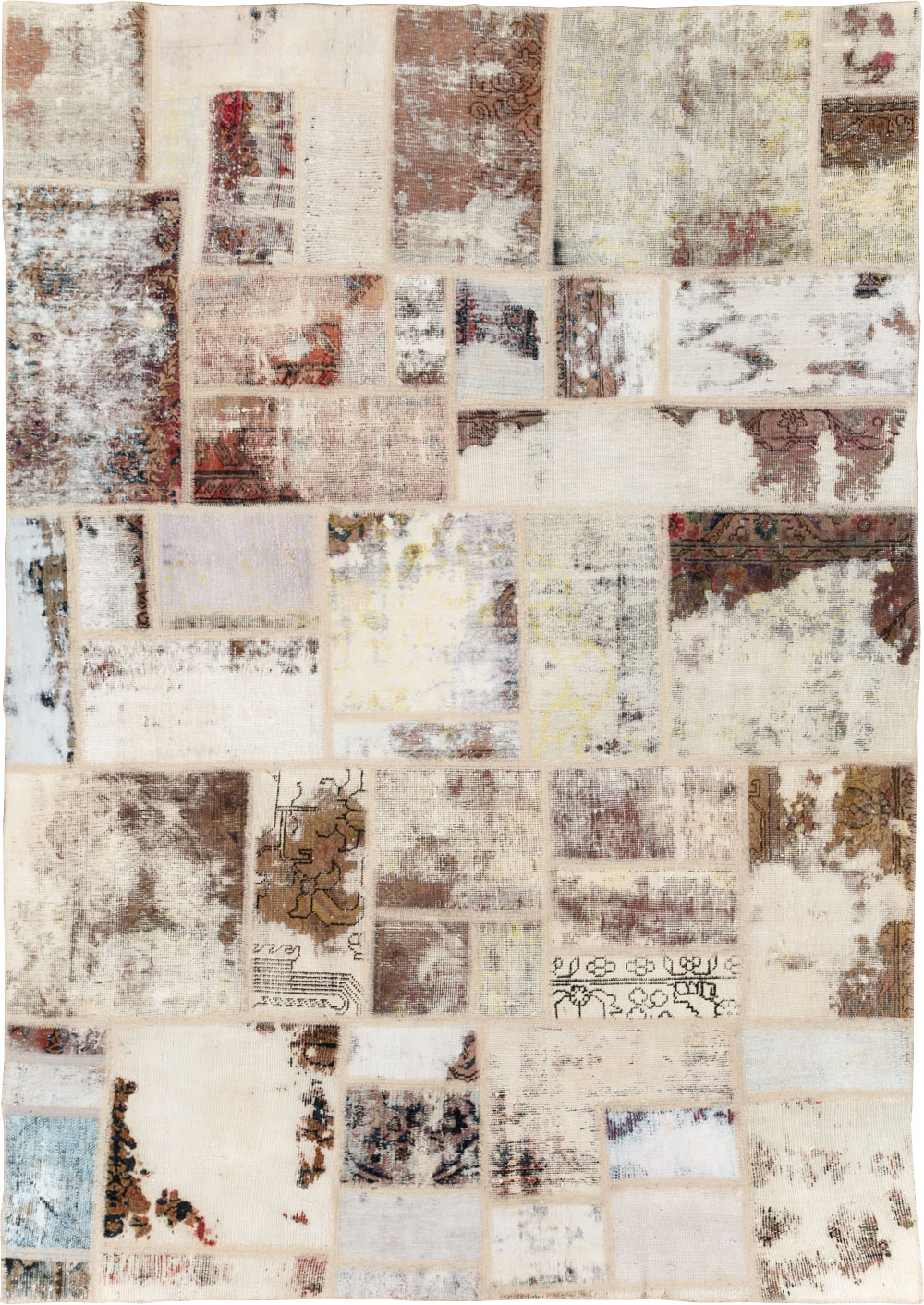 Distressed Vintage Persian Patchwork Accent Rug, No.25237 - Staging