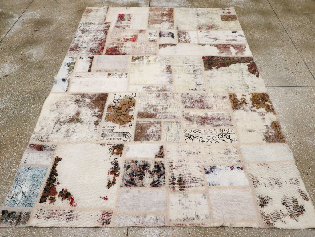 Distressed Vintage Persian Patchwork Accent Rug, No.25237 - Staging
