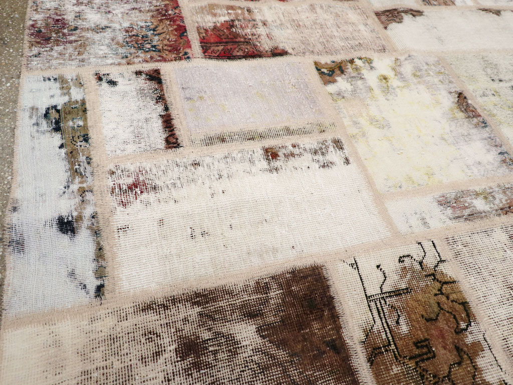 Distressed Vintage Persian Patchwork Accent Rug, No.25237 - Staging