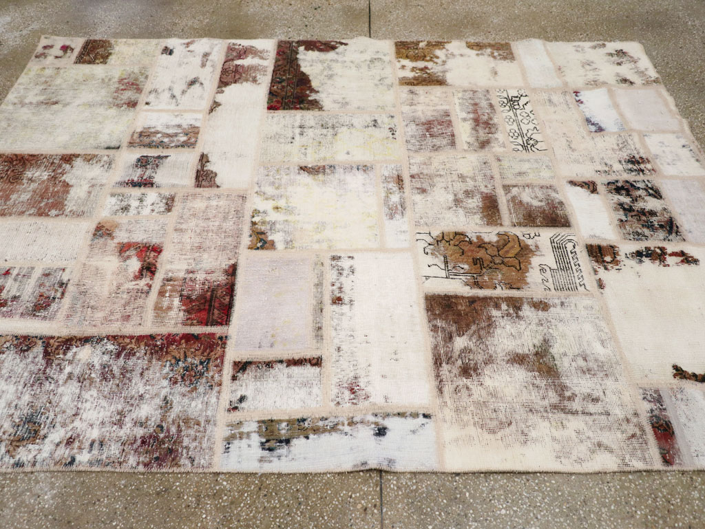 Distressed Vintage Persian Patchwork Accent Rug, No.25237 - Staging