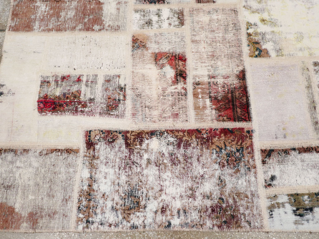 Distressed Vintage Persian Patchwork Accent Rug, No.25237 - Staging