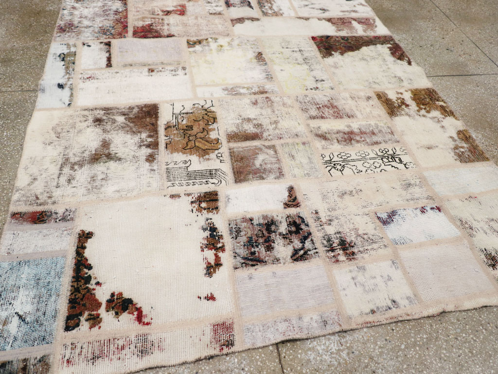 Distressed Vintage Persian Patchwork Accent Rug, No.25237 - Staging