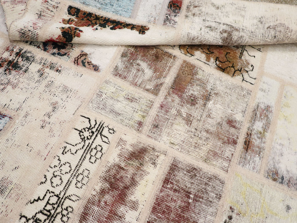 Distressed Vintage Persian Patchwork Accent Rug, No.25237 - Staging