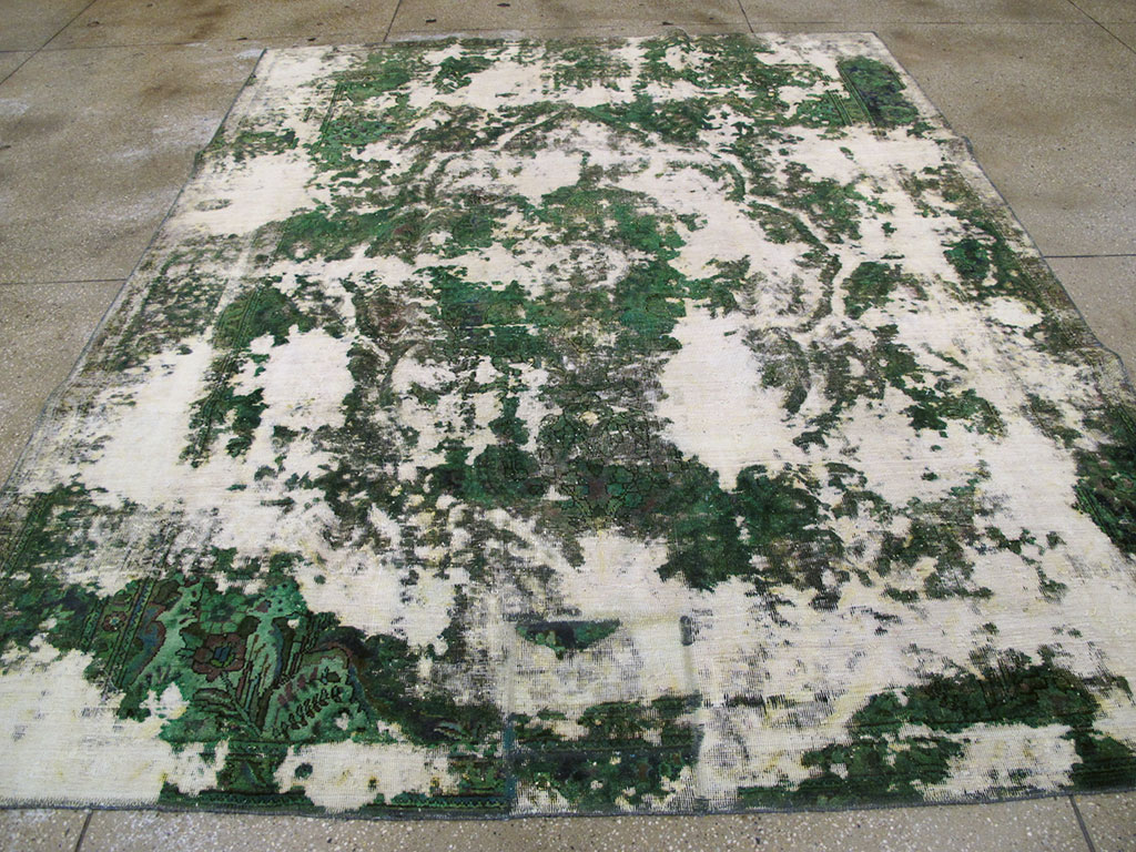 Antique Distressed Persian Tabriz Rug, No.25238 - Staging