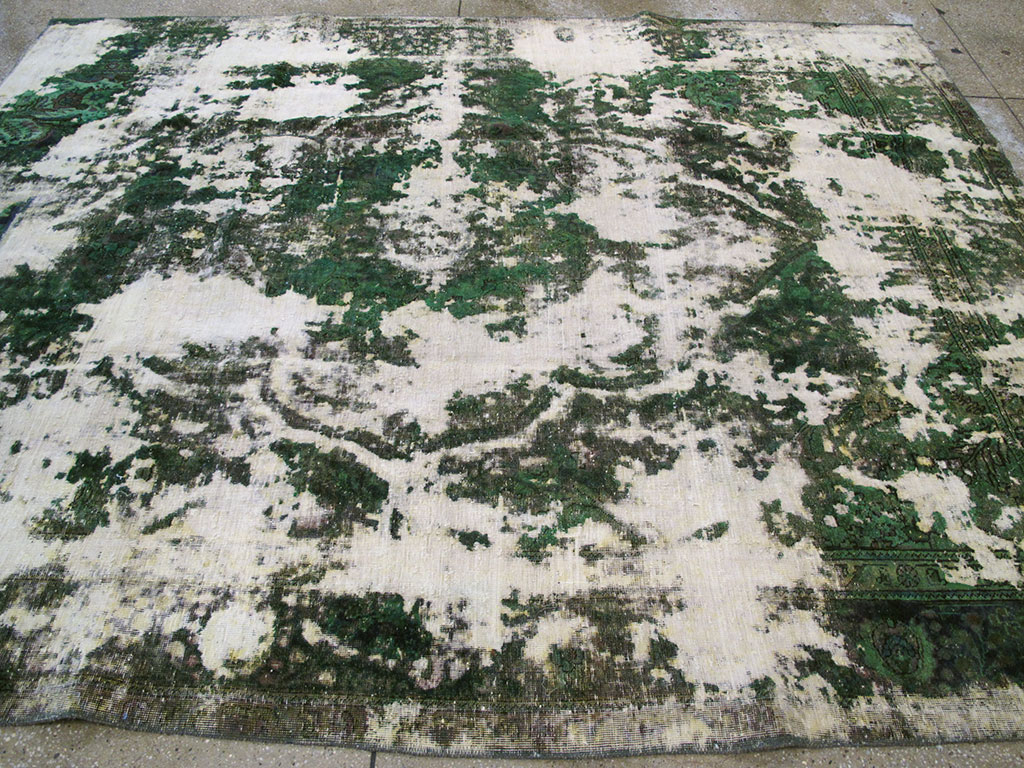 Antique Distressed Persian Tabriz Rug, No.25238 - Staging