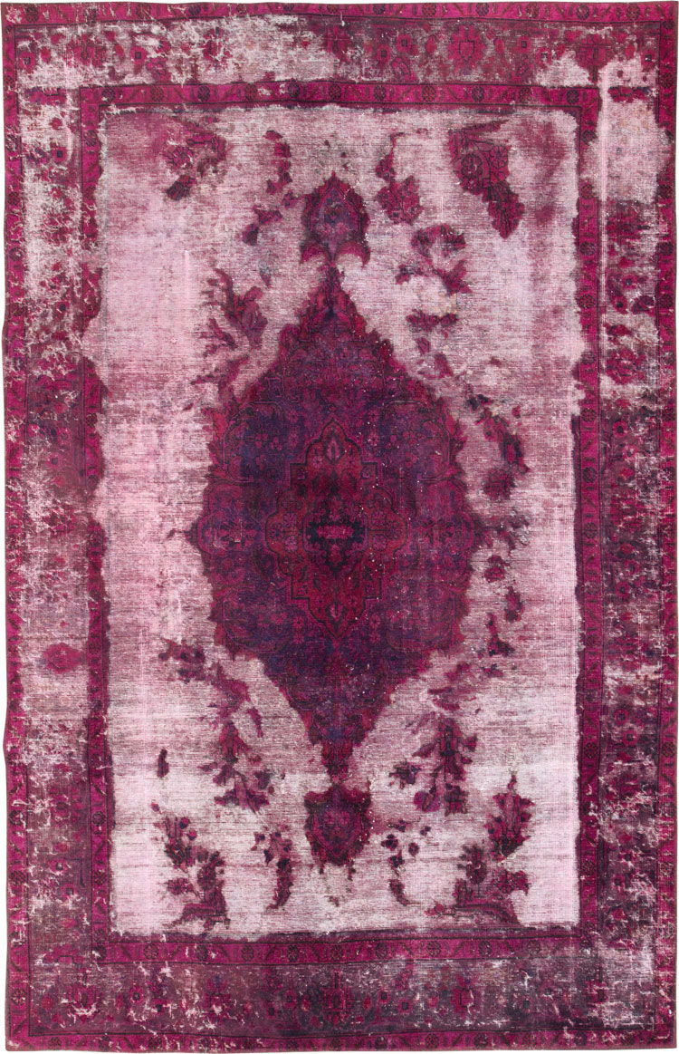Overdyed and Distressed Vintage Persian Tabriz Accent Carpet, No.25239 - Staging