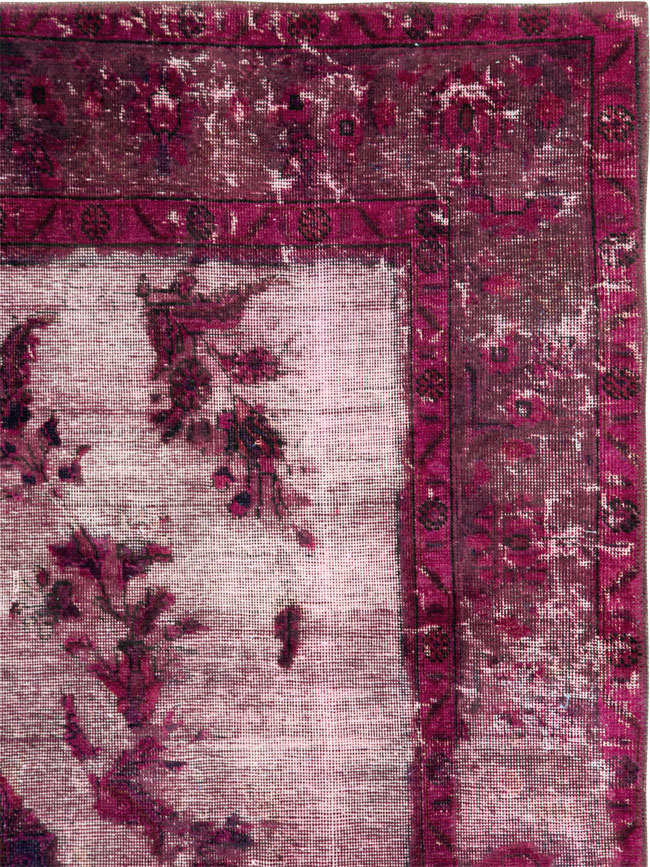 Overdyed and Distressed Vintage Persian Tabriz Accent Carpet, No.25239 - Staging