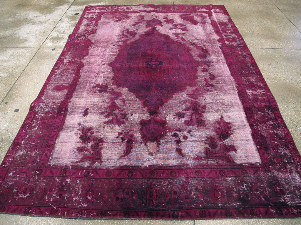 Overdyed and Distressed Vintage Persian Tabriz Accent Carpet, No.25239 - Staging