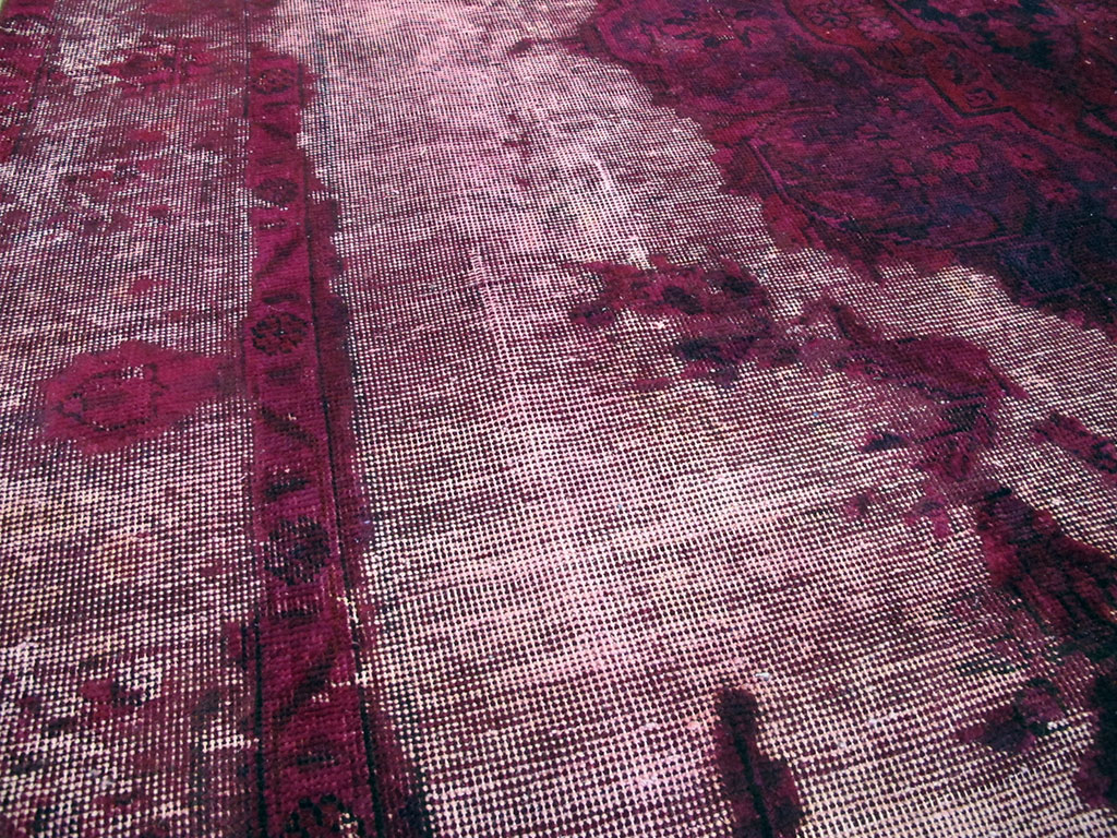 Overdyed and Distressed Vintage Persian Tabriz Accent Carpet, No.25239 - Staging