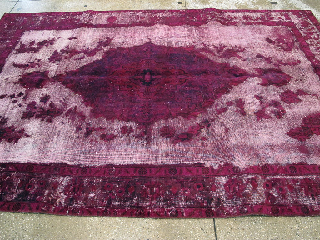Overdyed and Distressed Vintage Persian Tabriz Accent Carpet, No.25239 - Staging