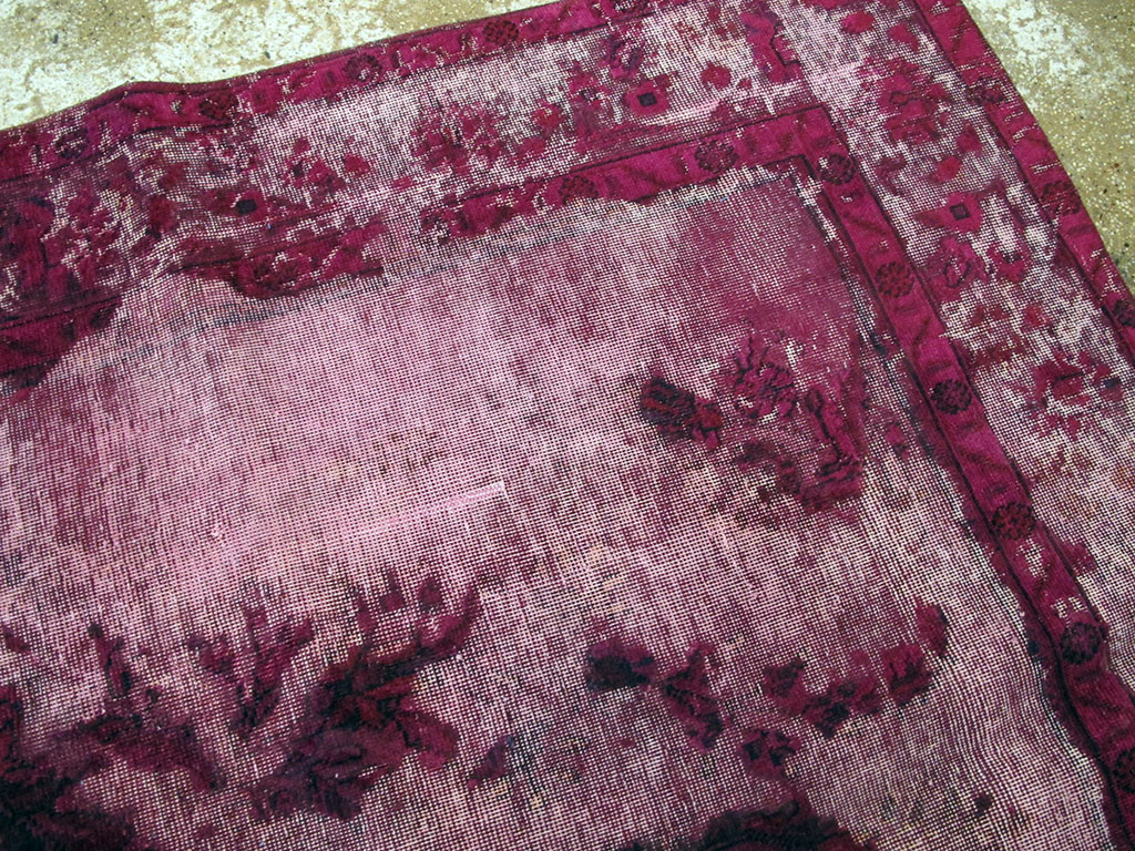 Overdyed and Distressed Vintage Persian Tabriz Accent Carpet, No.25239 - Staging