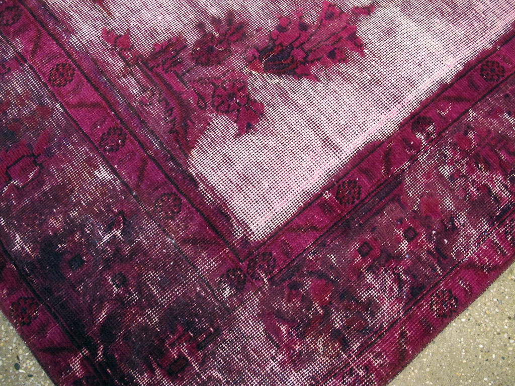 Overdyed and Distressed Vintage Persian Tabriz Accent Carpet, No.25239 - Staging