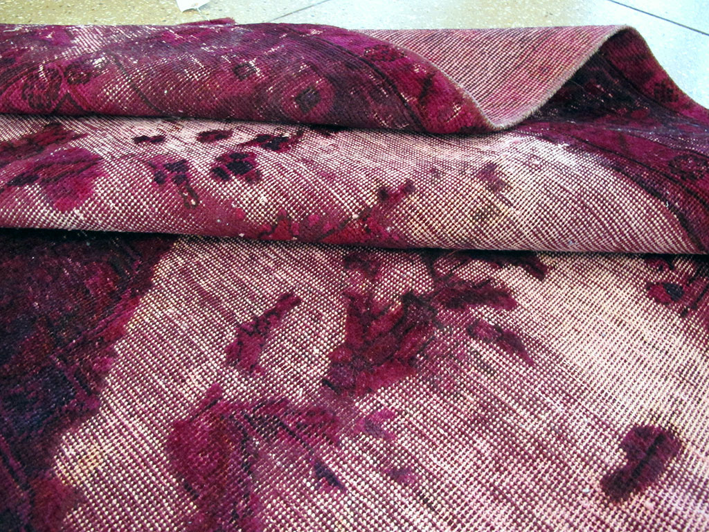 Overdyed and Distressed Vintage Persian Tabriz Accent Carpet, No.25239 - Staging