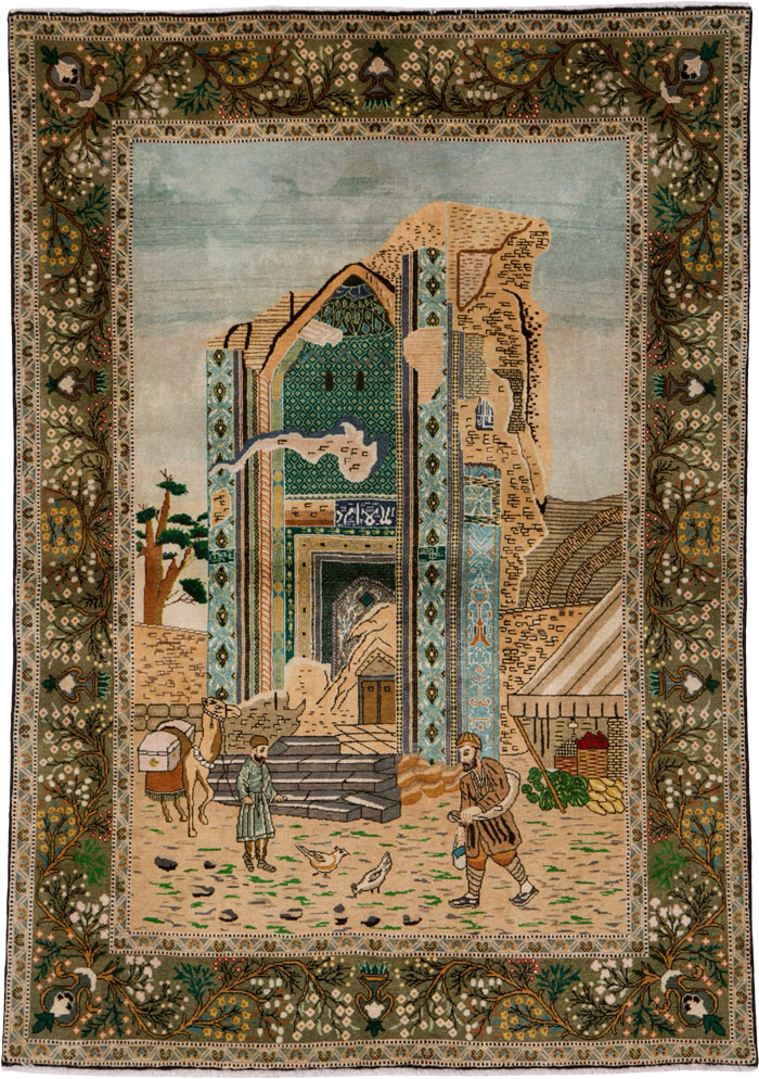 Vintage Persian Tabriz Pictorial Rug, No.25243 - Staging