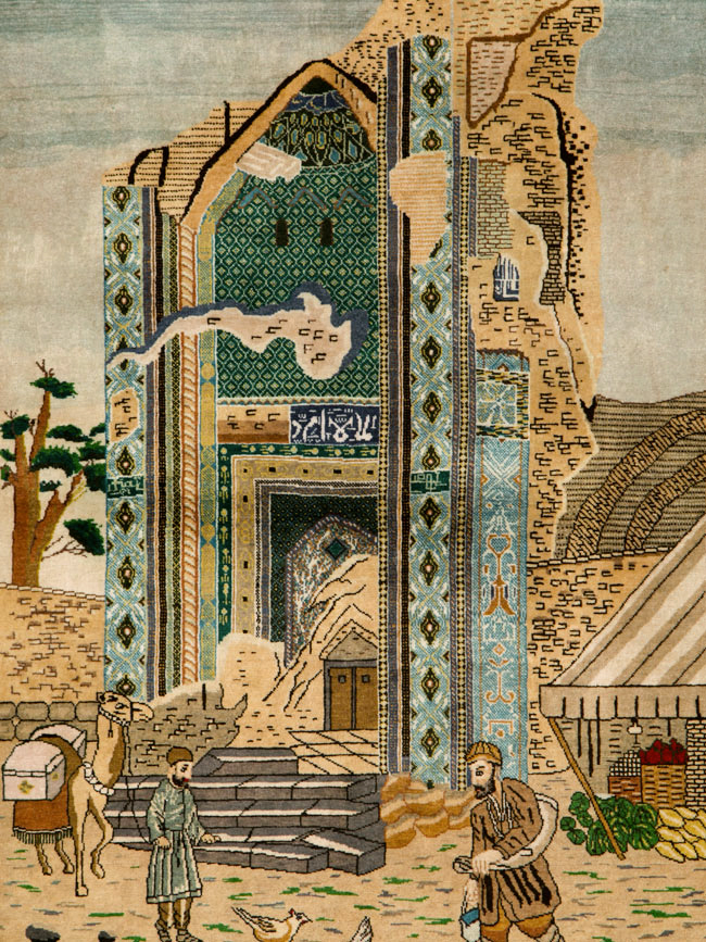 Vintage Persian Tabriz Pictorial Rug, No.25243 - Staging