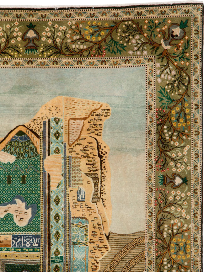 Vintage Persian Tabriz Pictorial Rug, No.25243 - Staging