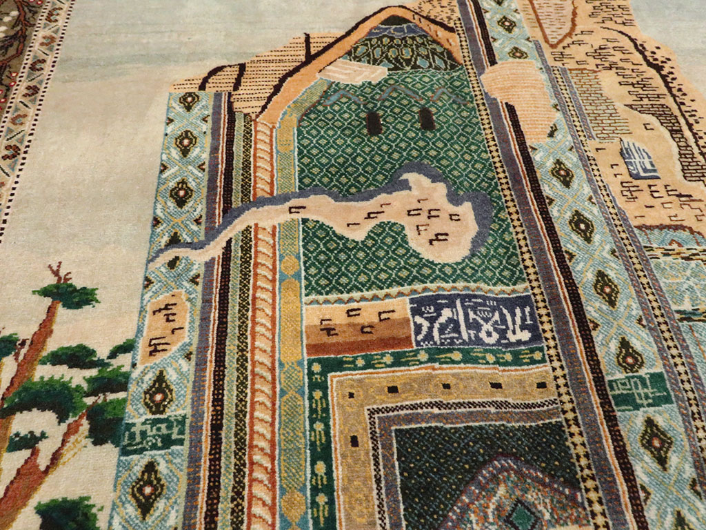 Vintage Persian Tabriz Pictorial Rug, No.25243 - Staging