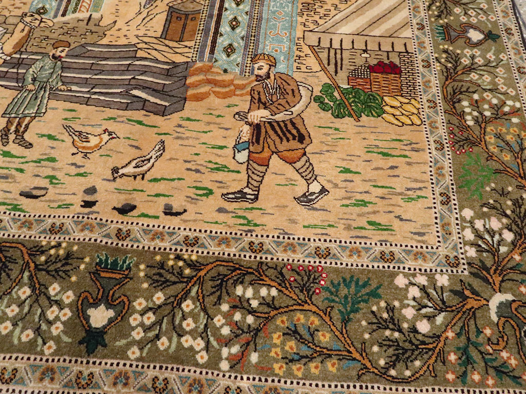 Vintage Persian Tabriz Pictorial Rug, No.25243 - Staging