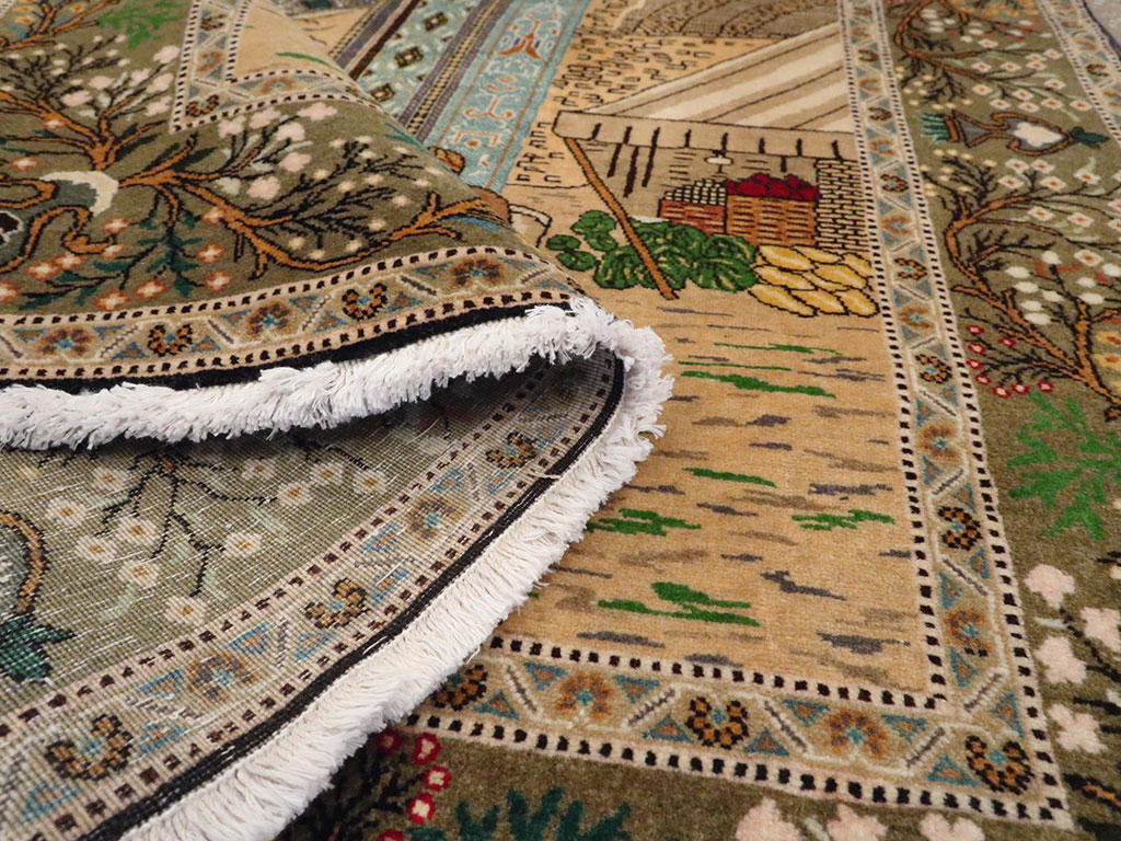 Vintage Persian Tabriz Pictorial Rug, No.25243 - Staging