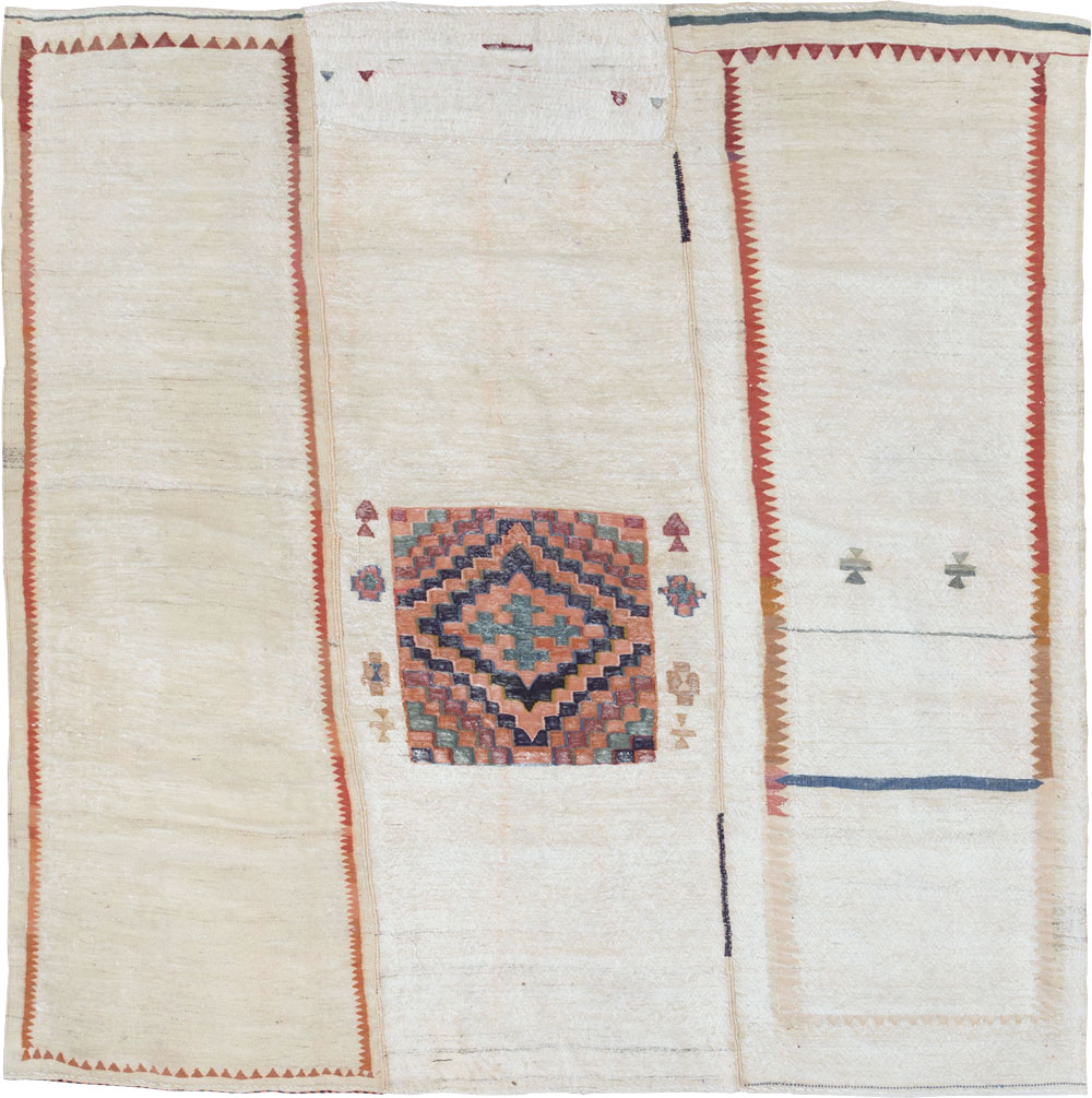 Vintage Persian Flatweave Kilim Small Square Room Size Carpet, No.25245 - Staging