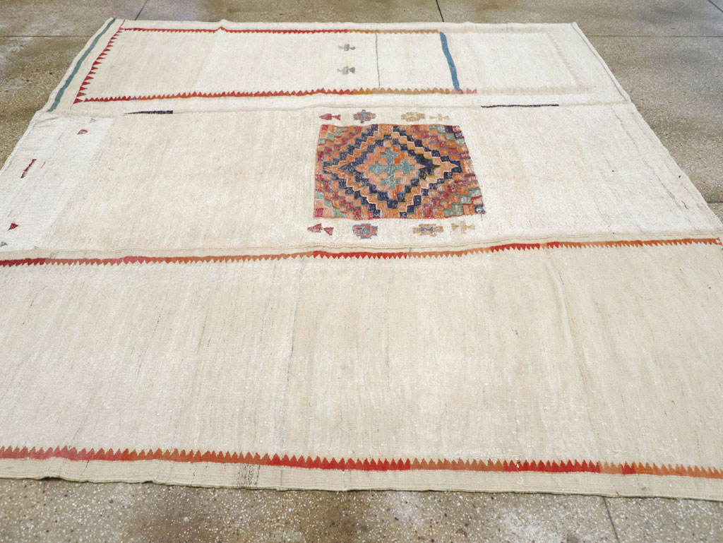 Vintage Persian Flatweave Kilim Small Square Room Size Carpet, No.25245 - Staging