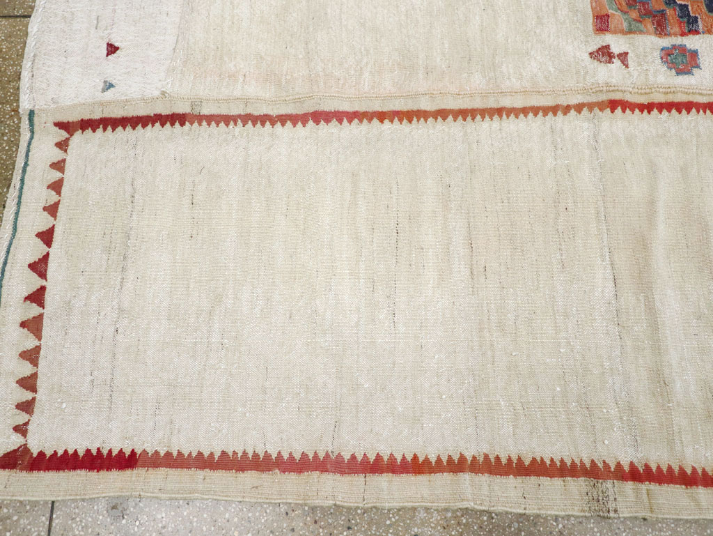 Vintage Persian Flatweave Kilim Small Square Room Size Carpet, No.25245 - Staging