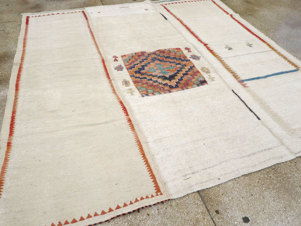 Vintage Persian Flatweave Kilim Small Square Room Size Carpet, No.25245 - Staging