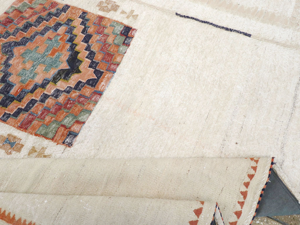 Vintage Persian Flatweave Kilim Small Square Room Size Carpet, No.25245 - Staging