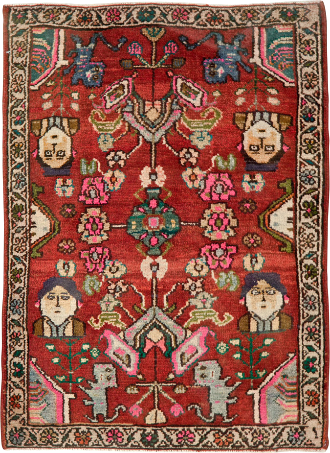 Vintage Hamadan Pictorial Rug, No.25260 - Staging