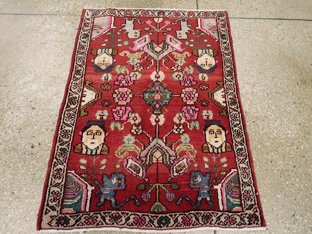 Vintage Hamadan Pictorial Rug, No.25260 - Staging