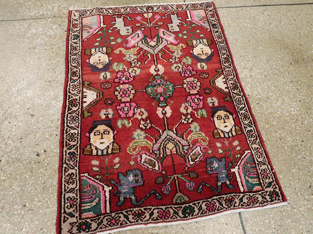 Vintage Hamadan Pictorial Rug, No.25260 - Staging