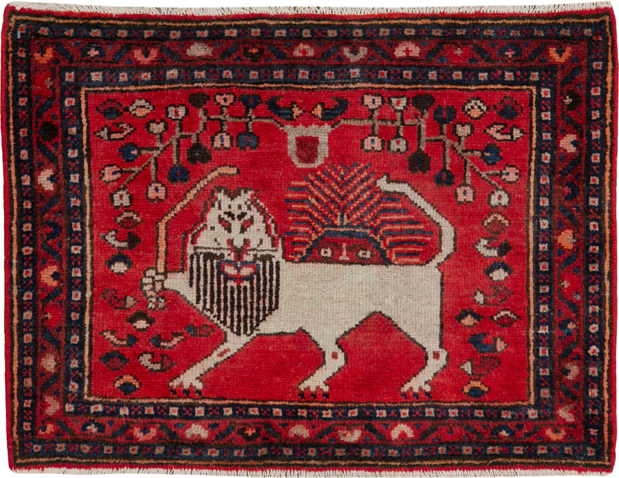 Vintage Persian Hamadan Pictorial Rug (Pair: 1 of 2), No.25261 - Staging