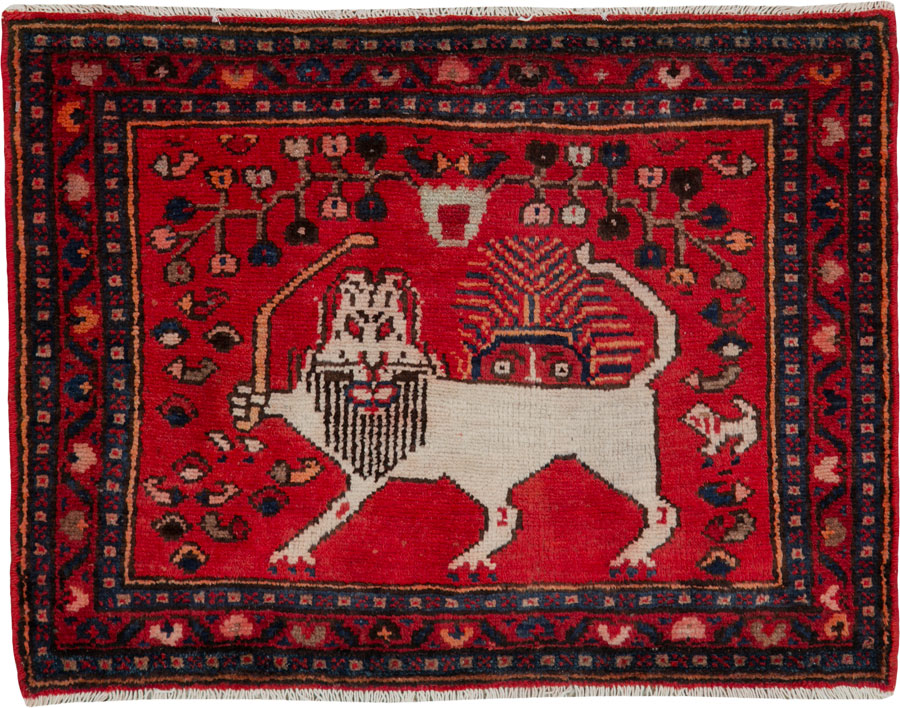 Vintage Persian Hamadan Pictorial Rug (Pair: 2 of 2), No.25262 - Staging