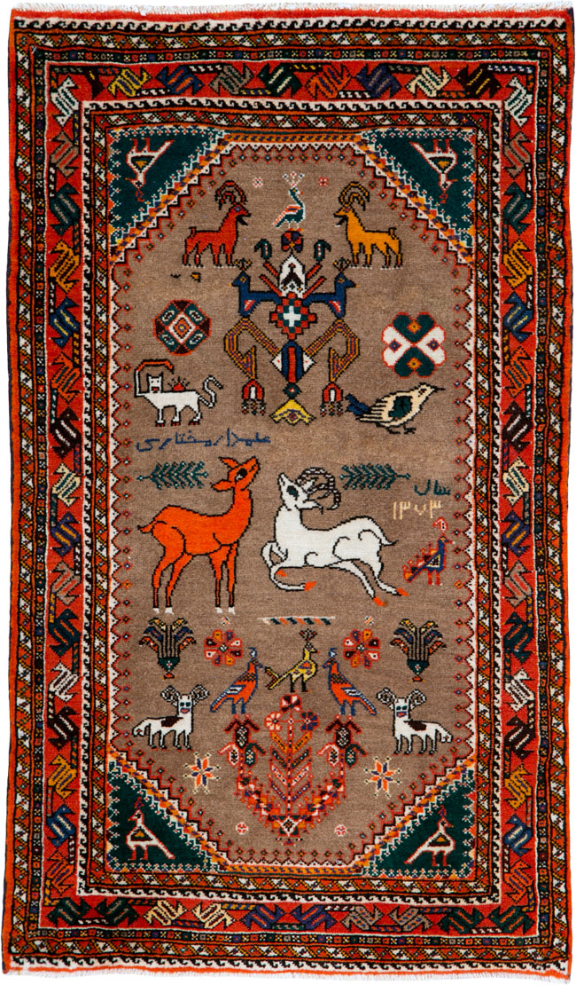 Vintage Persian Shiraz Pictorial Rug, No.25297 - Staging