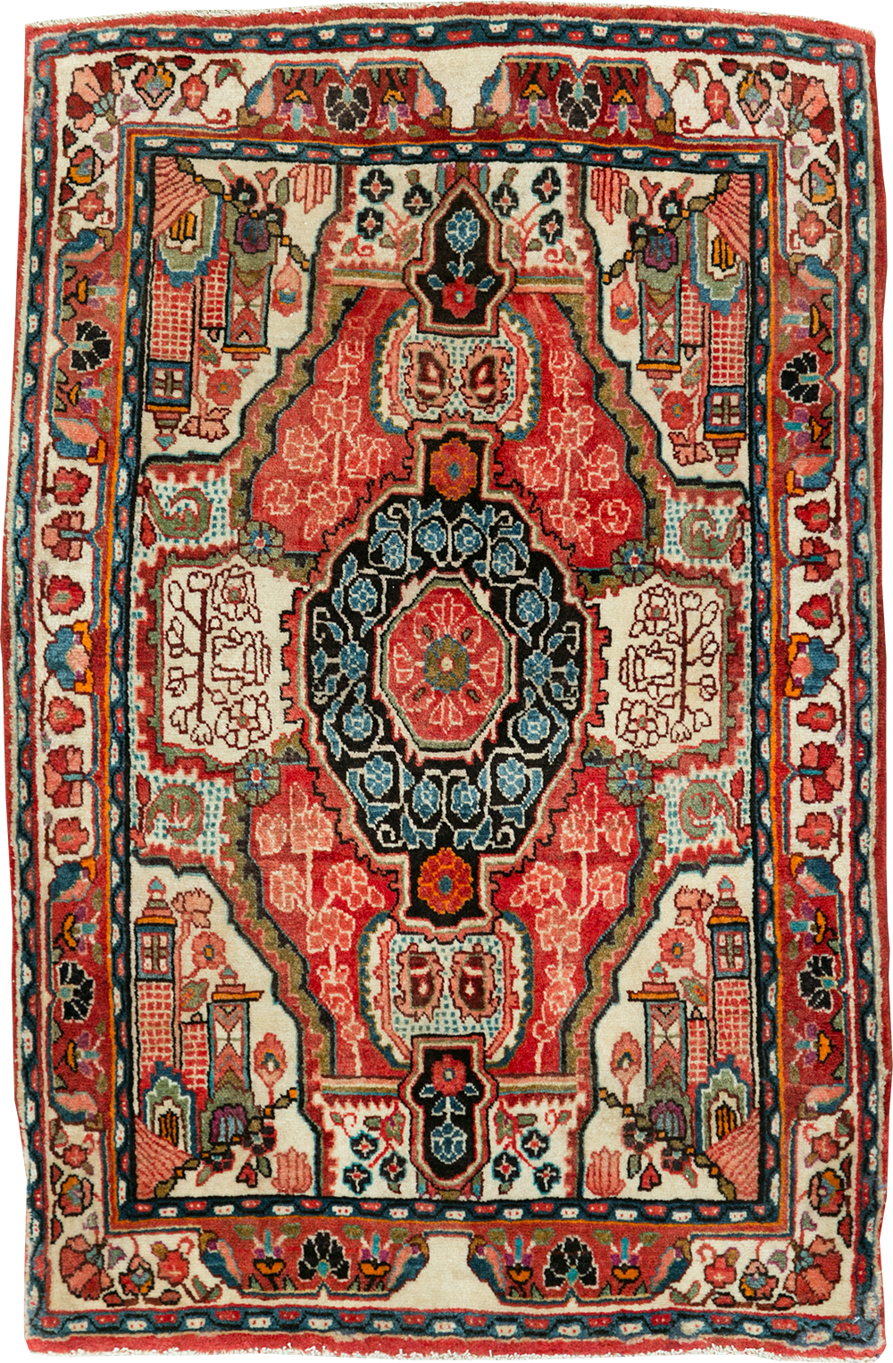 Vintage Persian Sarouk Throw Rug, No.25324 - Staging