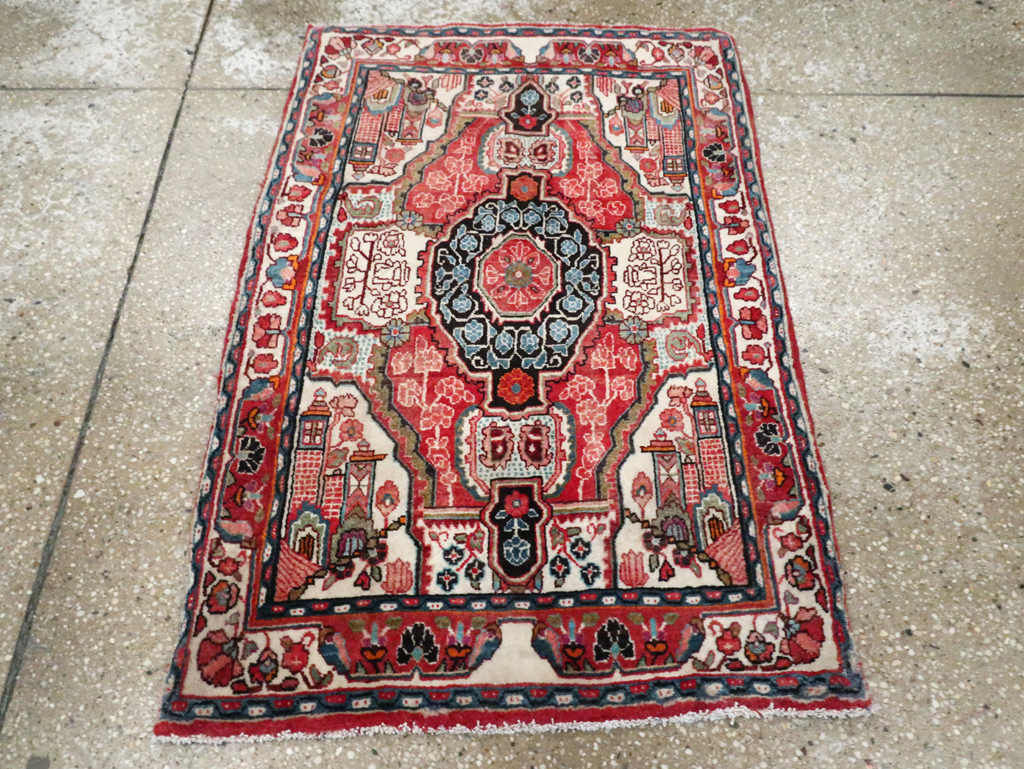Vintage Persian Sarouk Throw Rug, No.25324 - Staging