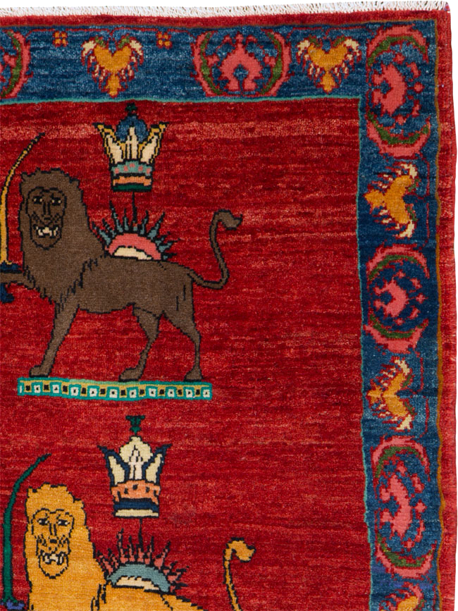 Vintage Persian Qashqai Pictorial Rug, No.25326 - Staging