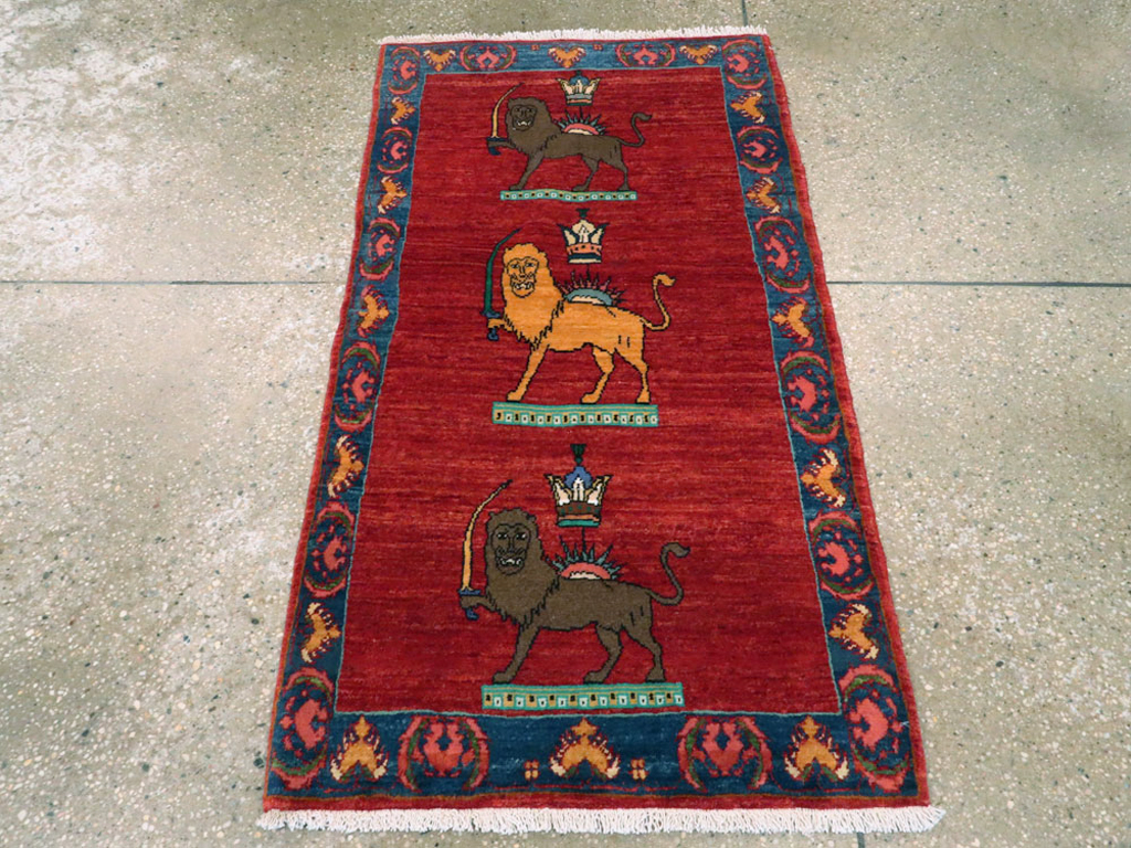 Vintage Persian Qashqai Pictorial Rug, No.25326 - Staging