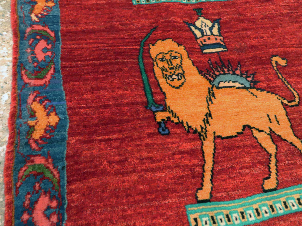 Vintage Persian Qashqai Pictorial Rug, No.25326 - Staging