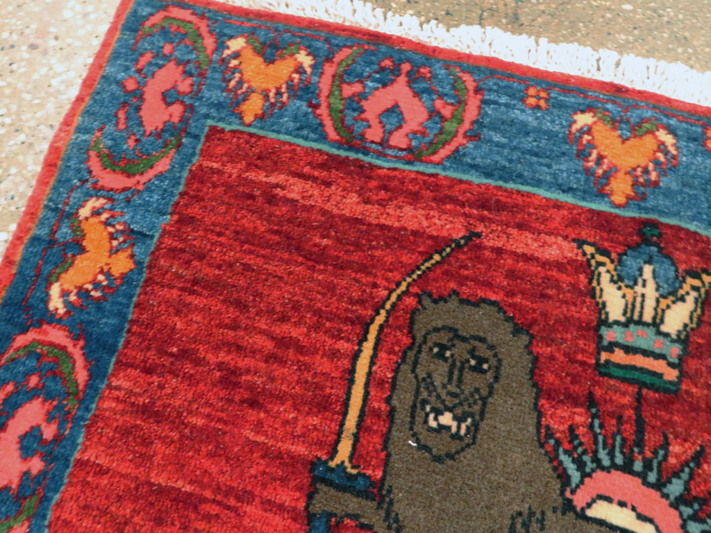 Vintage Persian Qashqai Pictorial Rug, No.25326 - Staging